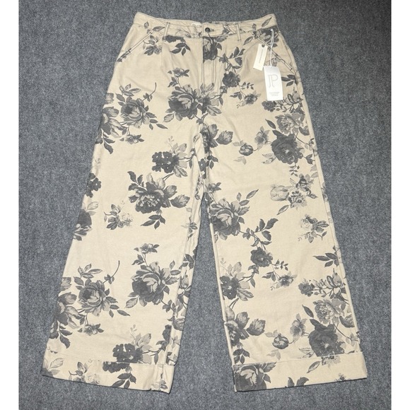 Anthropologie Pilcro High-Rise Wide-Leg Jeans Floral Size 32x28 NEW NWT